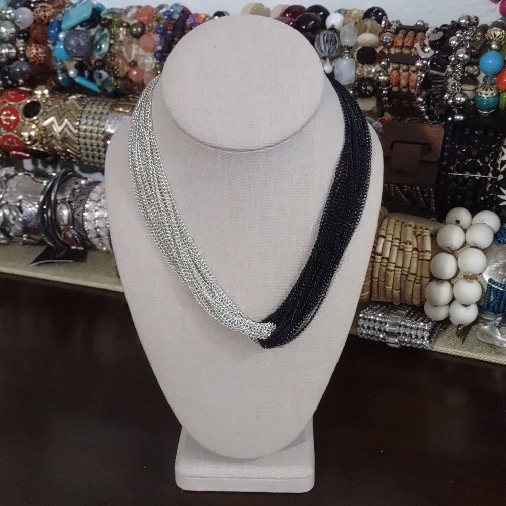 Silver & Black Multi Strand Chain Necklace Cruella de Vil Style